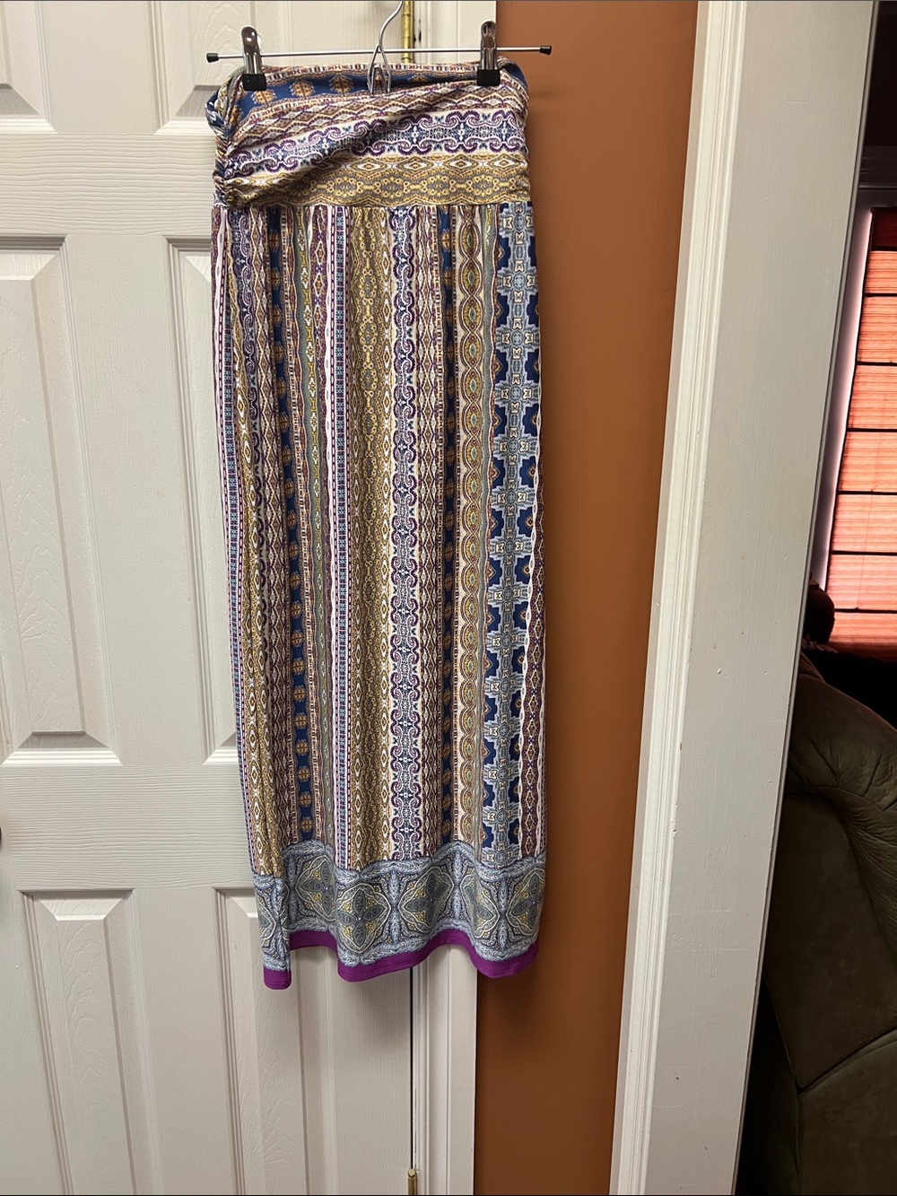 Apt. 9 Printed Maxi Skirt in Blue, Purple & Tan